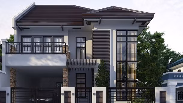 Nhà 2 tầng mái thái với những chi tiết kiến trúc phức tạp, toát lên vẻ đẹp sang trọng, hiện đại. Ảnh: Nhadat.