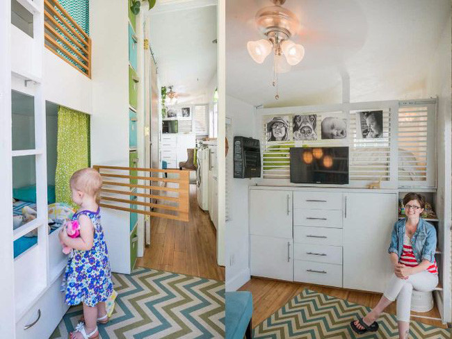 Khi cô con gái nhỏ lớn, chiếc giường ngủ được thiết kế lại và nằm lọt vào góc nhà vừa tích kiệm không gian, lại tạo được sự riêng tư, kín đáo.