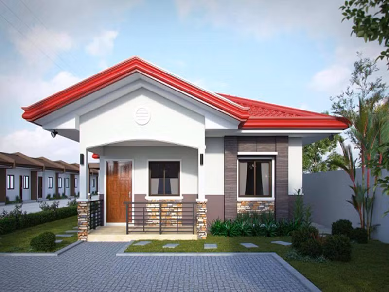 Thiết kế nhà cấp 4 diện tích 50m2 ấn tượng với mái ngói vẩy. Ảnh: Angcovat.