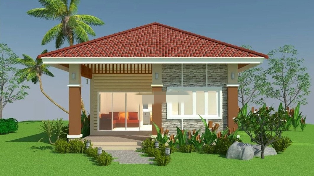 Nhà mái chóp có sự pha trộn giữa kiến trúc hiện đại trong cách ứng dụng vật liệu mặt tiền và những khuôn mẫu của kiến trúc truyền thống được thể hiện ở lớp mái ngói đỏ, cùng mặt bằng, hình khối của ngôi nhà 1 tầng cổ điển. Ảnh: Dothobattrang.