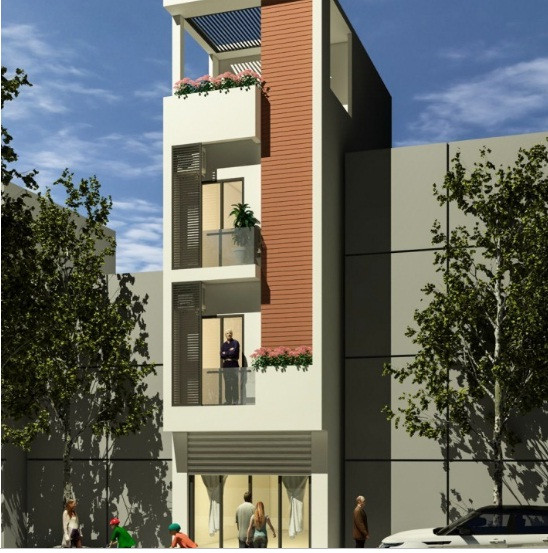  Nhà phố 3 tầng 1 tum đảm bảo công năng gồm 4 phòng ngủ, nhà bếp, bàn ăn, phòng khách, phòng thờ, sân phơi, nhà vệ sinh ở các tầng. Ảnh: Xaydungtrangtrinoithat.