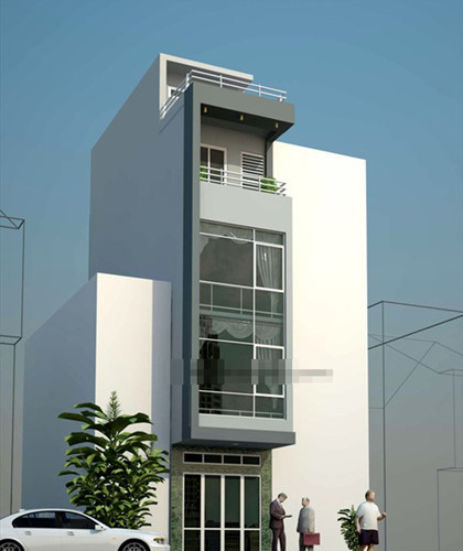 Mặt tiền nhà ống 5 tầng sử dụng nhiều mảng kính lớn cho vẻ đẹp hiện đại đến ngỡ ngàng. Những khoảng đua ra, thụt vào được tạo hình khéo léo, khiến căn nhà luôn đẹp đẽ dưới mọi góc nhìn. Ảnh: Kientaoviet.