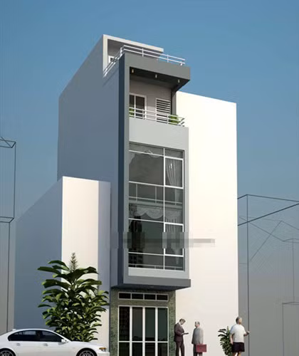 Mặt tiền nhà ống 5 tầng sử dụng nhiều mảng kính lớn cho vẻ đẹp hiện đại đến ngỡ ngàng. Những khoảng đua ra, thụt vào được tạo hình khéo léo, khiến căn nhà luôn đẹp đẽ dưới mọi góc nhìn. Ảnh: Kientaoviet.