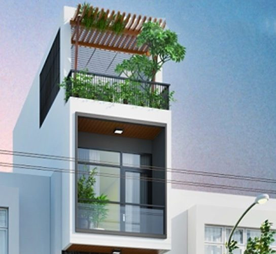 Kiến trúc nhà ống đơn giản 1 trệt 1 lửng 2 lầu sân thượng 3m có phòng thờ thông thoáng. Ảnh: Thietkenhadepmoi.
