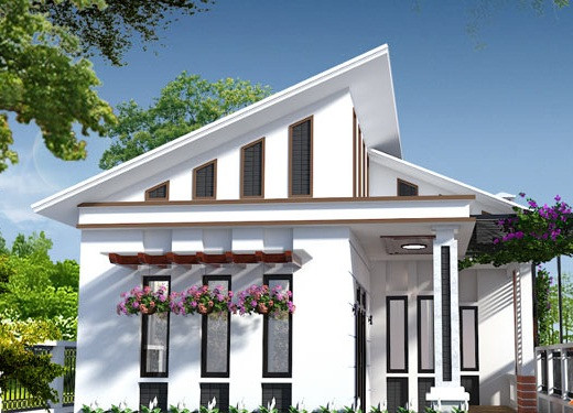 Bằng cách thay đổi cấu trúc nếp mái lệch tâm, giật cấp, ngôi nhà 1 tầng trở nên cuốn hút hơn. Ảnh: Maunhadepmoi.