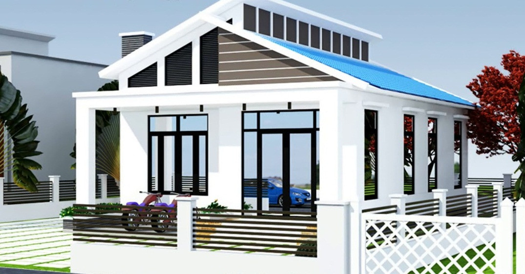 Thiết kế nhà cấp 4 mái lệch hiện đại 3 phòng ngủ. Ảnh: Thietkethicongnhadep.