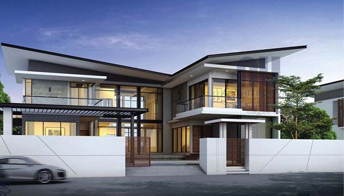 Nhà 2 tầng hiện đại thiết kế phóng khoáng, nổi bật với khối kiến trúc trẻ trung, tạo hình mạnh mẽ. Ảnh: Kientrucbietthuphap.