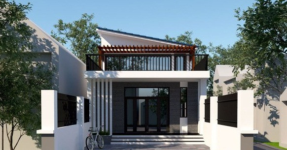 Nhà cấp 4 gác lửng ấn tượng với phần mái khá đơn giản và nhẹ nhàng. Ảnh: Thietkethicongnhadep.