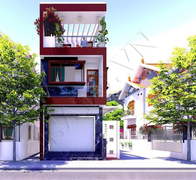 Nhà 2 tầng nổi bật với cách phối màu sơn độc đáo. Ảnh: Kisato.