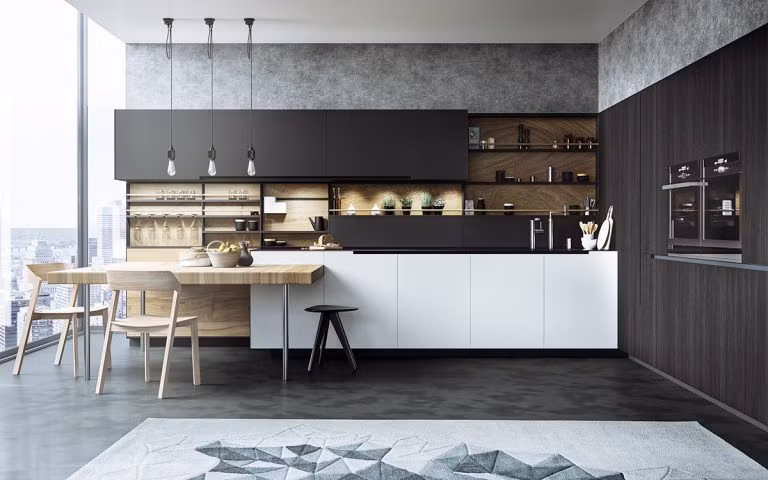 Nội thất phòng bếp với tông màu tối vẫn tiếp tục được ưa chuộng. Ảnh: Noithathathanh.