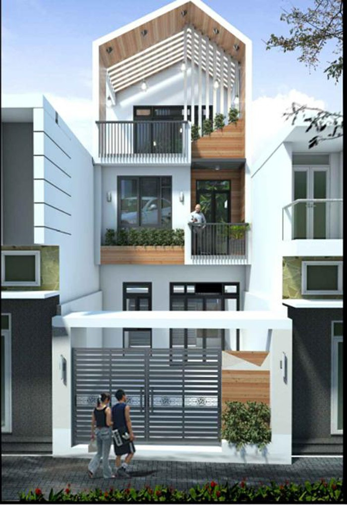 Phối hợp các vật liệu khác nhau sẽ là ý tưởng thịnh hành trong thiết kế nhà phố 2019. Ảnh: Song Phat Construction.