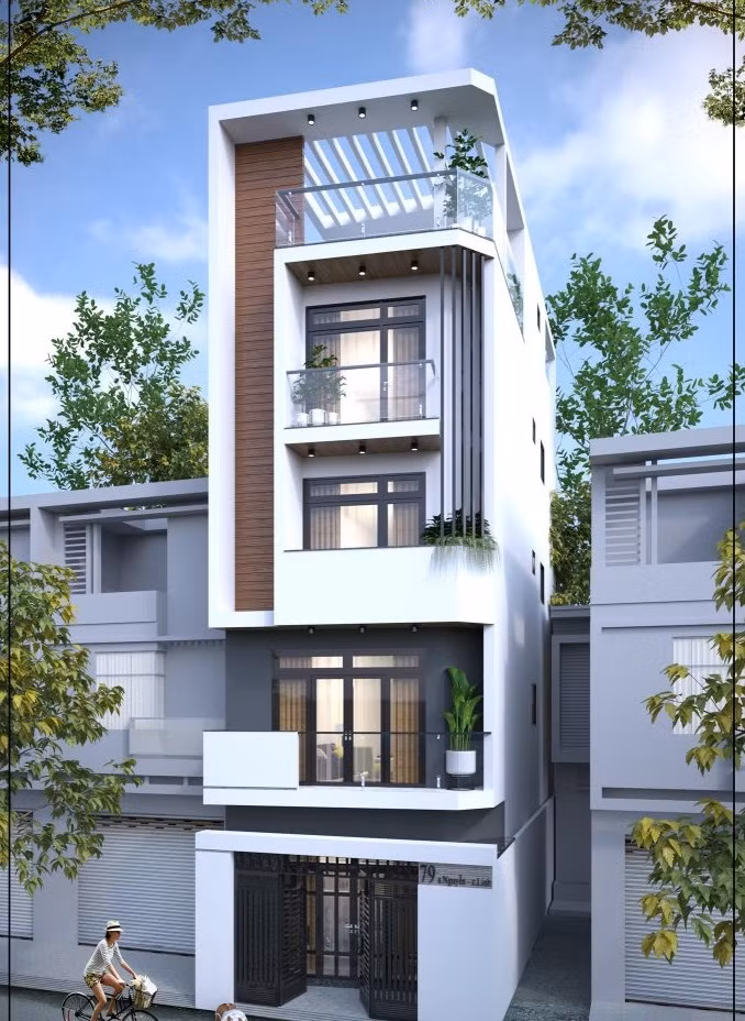 Theo dự đoán, gam màu ngoại thất chủ đạo của nhà phố trong năm 2019 là màu trắng kết hợp với lam gỗ và các đường viền tối màu. Ảnh: Xaynhasaigon.