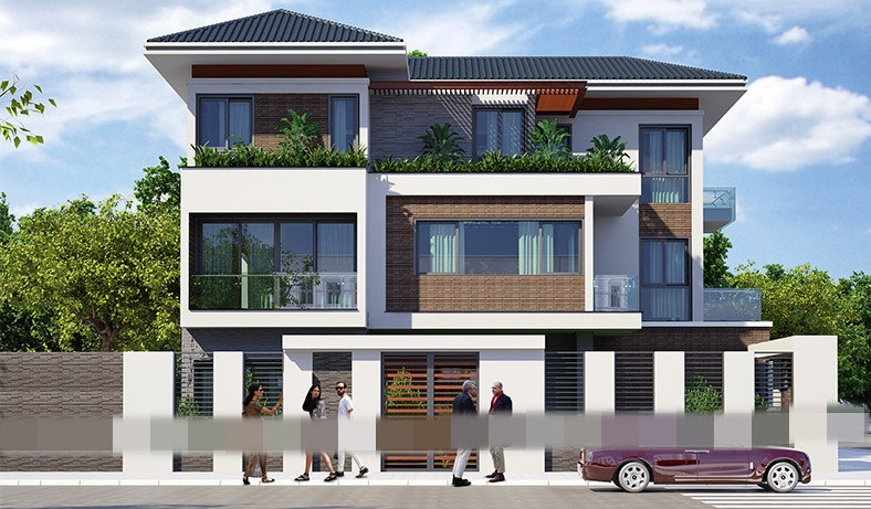 Phong cách thiết kế sáng tạo tận dụng tối đa diện tích mang đến cho mặt tiền biệt thự hiện đại một diện mạo mới và thoáng đãng. Ảnh: Housevn.