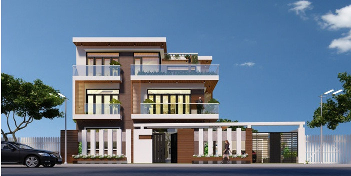 Xây theo lối kiến trúc hiện đại, biệt thự mang vẻ đẹp mạnh mẽ kiên cường với các khối hình vuông vức, góc cạnh. Ảnh: Kienanvinh.