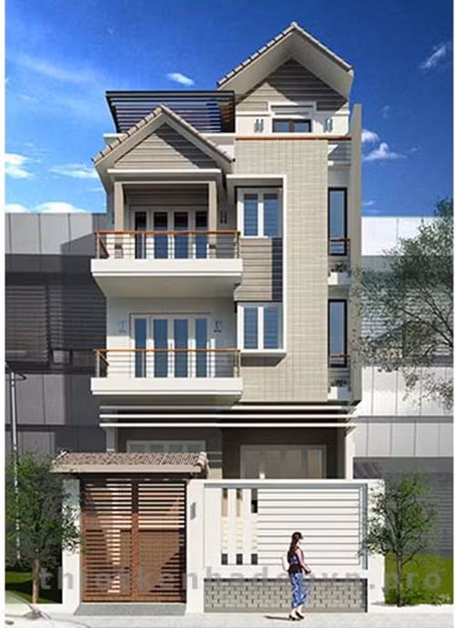 Sự cách điệu trong hình khối của mái ngói giúp ngôi nhà trở nên trang nhã hơn. Ảnh: Thietkenhadepvn.