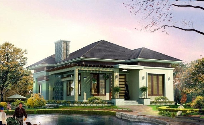 Bên trái biệt thự là 1 chiếc ao nhỏ được trồng hoa xung quanh, phía sau ao là khu vực sân vườn, có không gian thưởng trà. Ảnh: Vtkong.