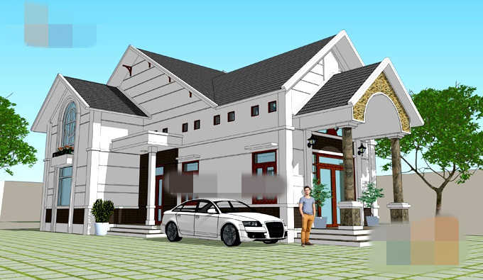 Thiết kế biệt thự mini 1 tầng có gác lửng giá 600 triệu phù hợp với các gia đình ở nông thôn. Ảnh: Kientaoviet.