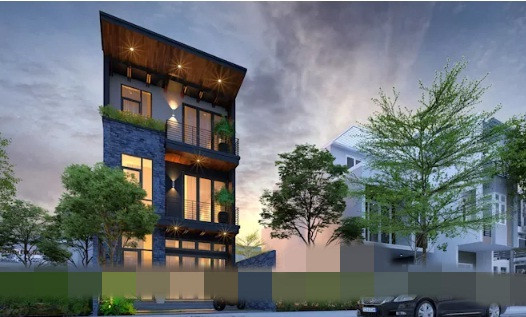 Ngoài gỗ, đá tự nhiên cũng là loại vật liệu thường xuyên được sử dụng cho mặt đứng của các ngôi nhà phố hiện đại. Ảnh: Kientrucuk.