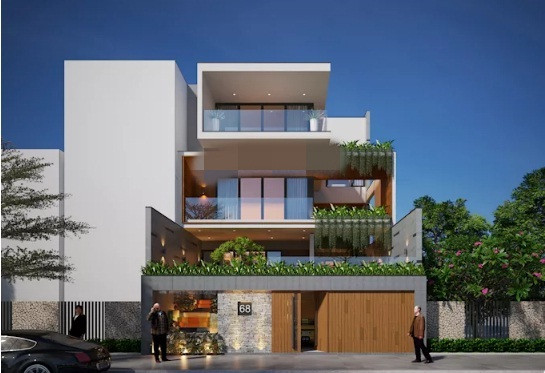 Mặt tiền nhà phố có sự xuất hiện của cây xanh không chỉ tạo vẻ đẹp mà còn mang đến cảm giác gần gũi với thiên nhiên. Ảnh: Ava Architecture.