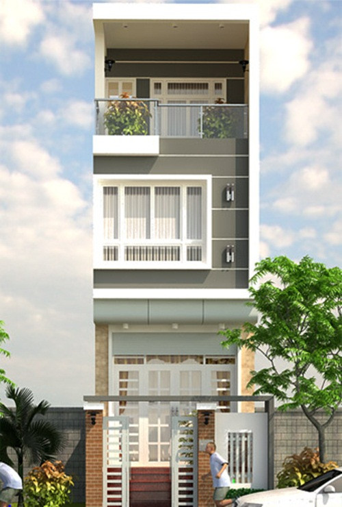 Nhà phố 3 tầng sở hữu những đường chỉ tạo phương vị ngang đẹp mắt. Ảnh: Thietke.