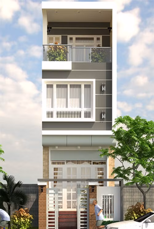 Nhà phố 3 tầng sở hữu những đường chỉ tạo phương vị ngang đẹp mắt. Ảnh: Thietke.