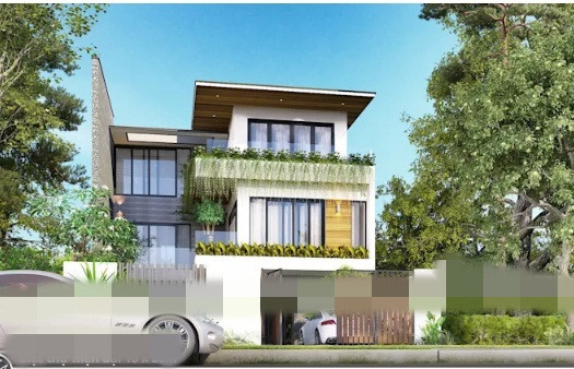 Nhà 3 tầng ghi điểm với kiến trúc hiện đại, hệ cổng được thiết kế đẹp mắt và cây cối vây quanh. Ảnh: Kientrucuk.