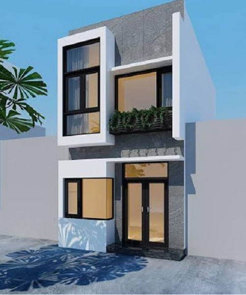 Nhà ống 2 tầng sử dụng chất liệu kính trong suốt giúp lấy ánh sáng tự nhiên đồng thời mang lại vẻ đẹp thanh thoát. Ảnh: Xaydungnamlong.