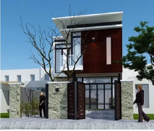 Gam màu trắng chủ đạo tạo nên vẻ đẹp nhẹ nhàng và trang nhã. Tầng 1 ốp đá granite màu đen tăng độ sang trọng và sáng bóng cho công trình. Ảnh: Nhadepktv.