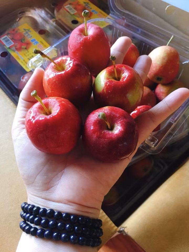 Cuống táo dài như quả cherry nên còn được gọi là táo cherry. Ảnh: FB Duyên Việt.