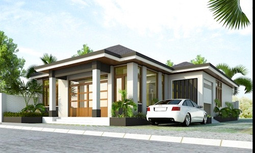 Căn biệt thự mái thái cách tân với đường nét nhẹ nhàng nhưng vẫn toát lên vẻ sang trọng. Ảnh: Vihouse.