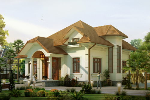 Biệt thự mái thái mang dáng vẻ chắc chắn vững chãi có chi phí xây dựng trên 800 triệu đồng. Ảnh: Thanglongarc.