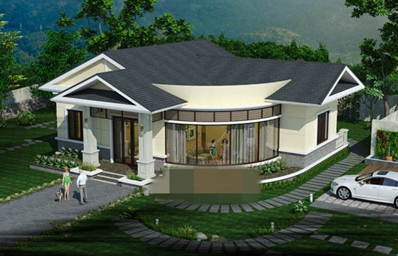 Với mức giá 800 triệu đồng, ngôi nhà thiêt kế 1 tầng 3 phòng ngủ với hệ mái thái bề thế, diện tích 130m2. Ảnh: Angcovat.