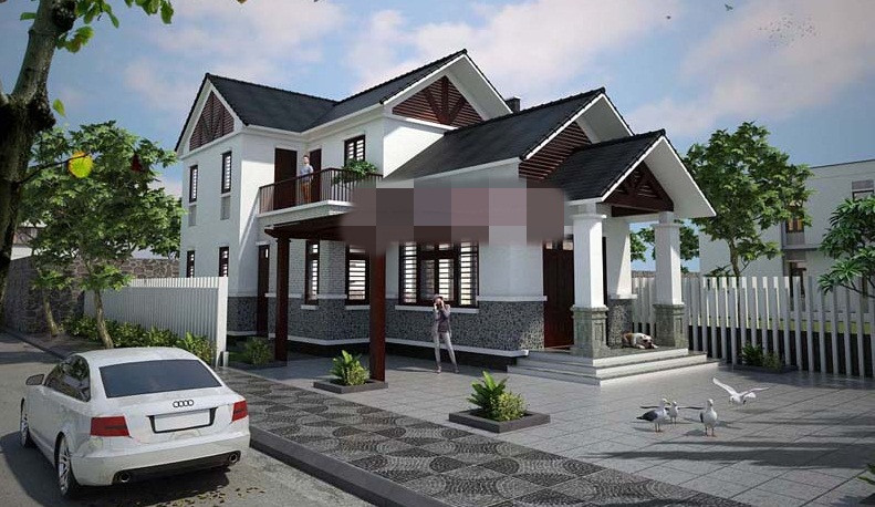 Biệt thự gác lửng mái thái đơn giản, phù hợp với điều kiện khí hậu nhiệt đới nóng ẩm của nước ta. Ảnh: Angcovat.