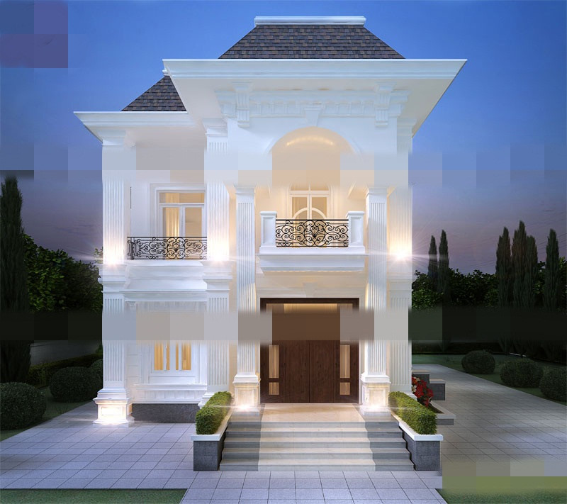 Lấy ý tưởng từ kiến trúc Pháp, ngôi nhà nổi bật với mái chéo nhọn hiện đại. Ảnh: Kienanvinh.