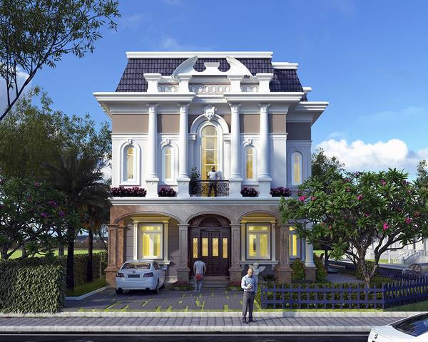 Công trình thiết kế đẹp mắt với hệ thống phào, gờ chỉ được trang trí tinh xảo, họa tiết chuẩn mực. Ảnh: Thietkenhadepaau.