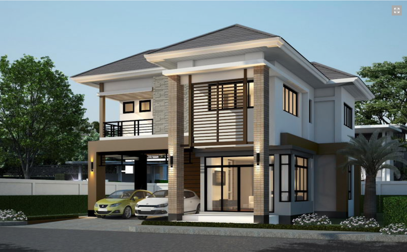 Nhà 2 tầng với kiến trúc hình khối rõ ràng, các đường nét dứt khoát mạnh mẽ. Ảnh: Kientrucsuvietnam.