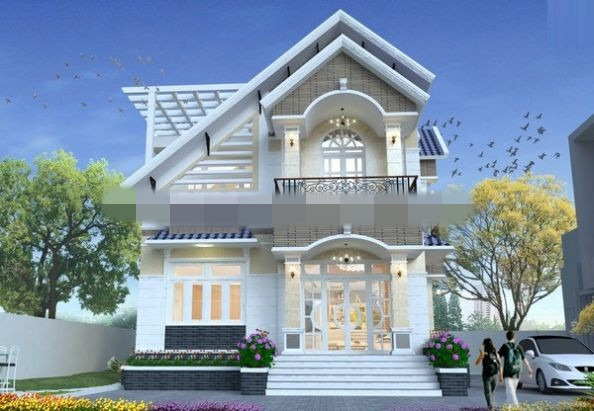 Thiết kế nhà 2 tầng mái thái phong cách cổ điển. Ảnh: Kienanvinh.