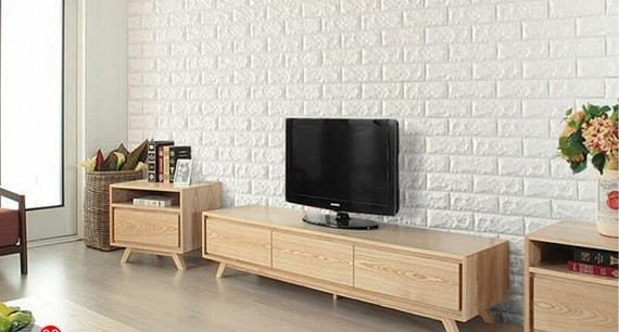  Xốp dán tường màu trắng tạo cảm giác nhẹ nhàng và ấm áp trong phòng khách. Ảnh: Xopdantuong.