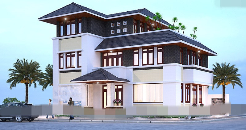 Không gian biệt thự đẹp vương giả với kiến trúc mái thái. Ảnh: Housevn.