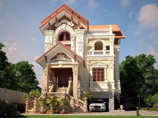 Biệt thự kiểu Pháp có tầng hầm mang phong cách riêng gần gũi và hài hòa với thiên nhiên. Ảnh: Kientrucsuvietnam.