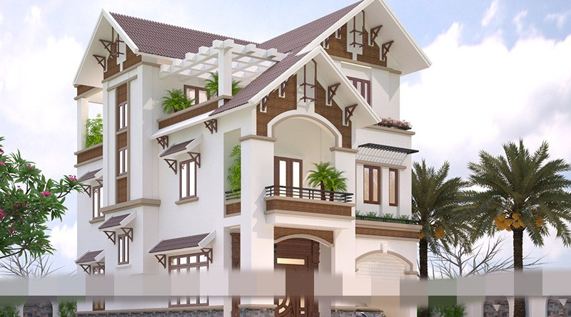 Biệt thự sân vườn mang kiểu dáng sang trọng với mặt tiền thoáng đạt, có gara để xe khoa học. Ảnh: Housevn.