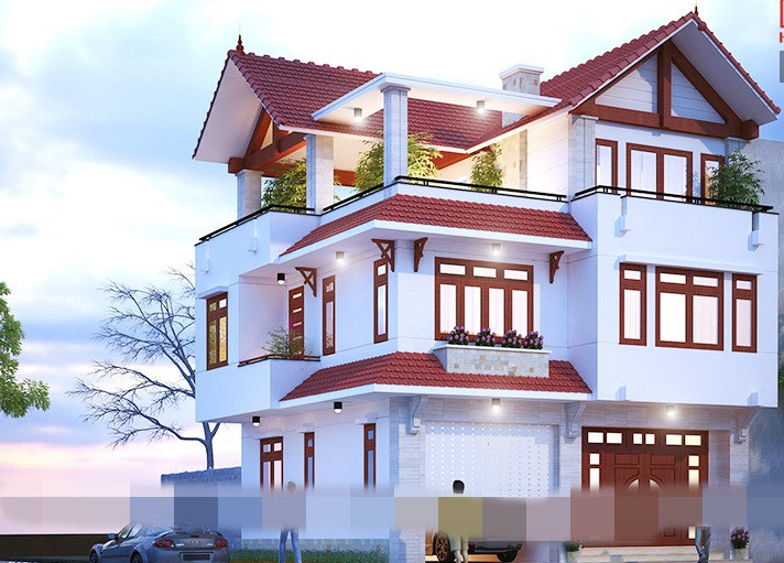 Kiến trúc biệt thự 3 tầng mái ngói đẹp vương giả. Ảnh: Housevn.