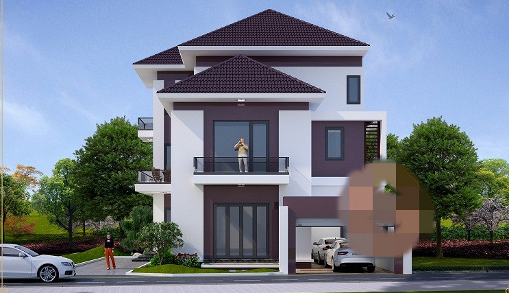 Biệt thự thiết kế đơn giản với tông màu nâu trầm. Khung cửa kính lớn vừa tạo thẩm mỹ vừa giúp đón ánh nắng và gió. Ảnh: Kienthinh.