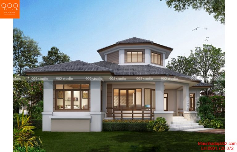 Biệt thự 1 tầng có tum có sự tiếp xúc tối ưu giữa không gian trong và ngoài, ở hầu hết các mặt của ngôi nhà đều có cửa sổ. Ảnh: 902studio.