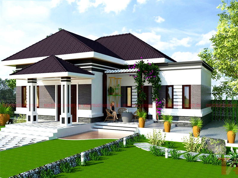 Mẫu biệt thự vườn 3 phòng ngủ sở hữu ngoại thất cân đối. Ảnh: Thietkenhadep247.