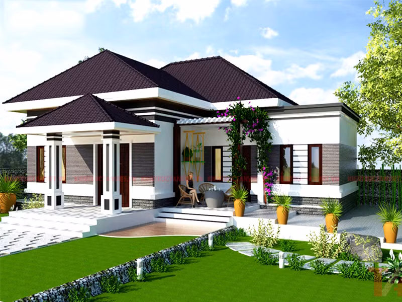 Mẫu biệt thự vườn 3 phòng ngủ sở hữu ngoại thất cân đối. Ảnh: Thietkenhadep247.