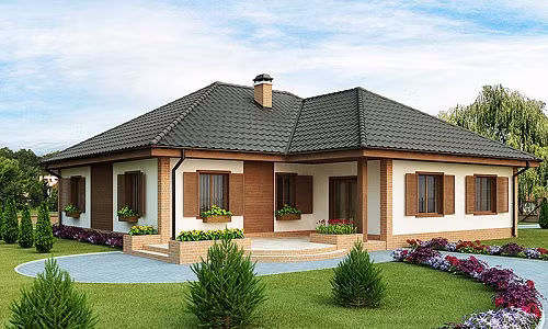 Biệt thự 1 tầng có sân vườn xanh mướt. Ảnh: Kientrucsuvietnam.