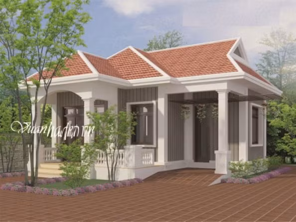 Nhà trệt với chi phí tầm 300 triệu được biến tấu theo phong cách hiện đại nhưng vẫn phảng phất sự quen thuộc một cách lạ lùng. Ảnh: Internet.