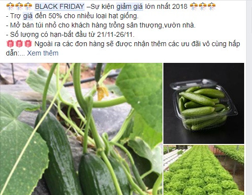 Cơn lốc giảm giá ngày Black Friday cũng len lỏi khắp các cửa hàng nhỏ, lẻ trên chợ mạng với các mặt hàng từ mỹ phẩm, giày dép...cho đến cả sản phẩm nông nghiệp. Ảnh: Facebook.