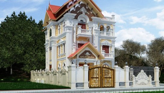 Điểm nhấn của biệt thự cổ điển là các chi tiết cầu kỳ mềm mại. Ảnh: Thietkethicongnhadep.